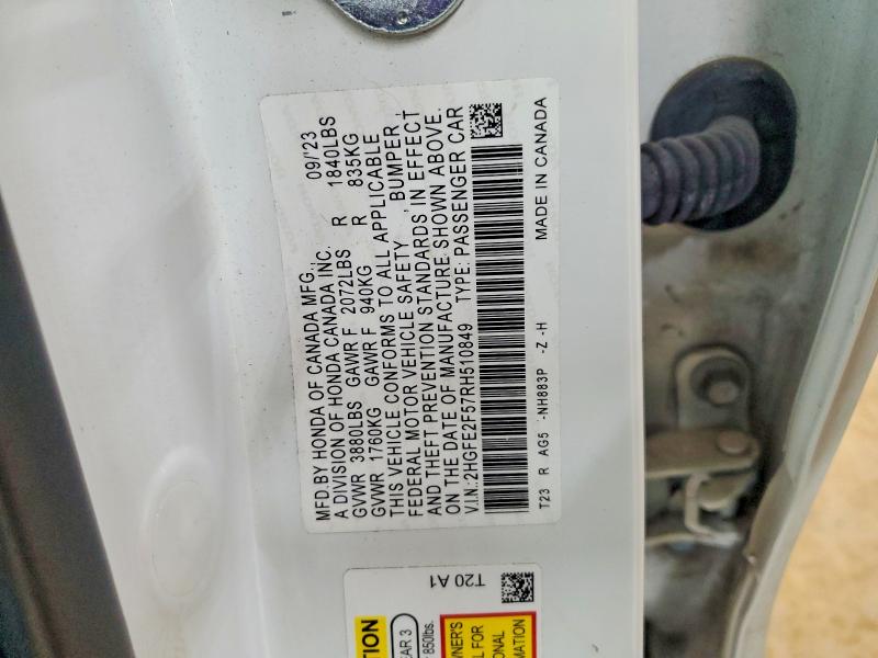 Aukcja sprzedaży 2024 Honda Civic, vin: 2HGFE2F57RH510849, numer aukcji: 45760726