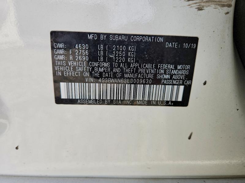 45765686 :رقم المزاد ، 4S3BWAN63L3009630 vin ، 2020 Subaru Legacy مزاد بيع