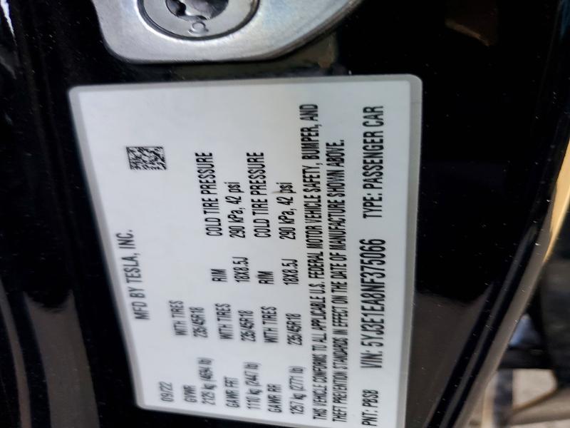 79594315 :رقم المزاد ، 5YJ3E1EA8NF375066 vin ، 2022 Tesla Model 3 مزاد بيع