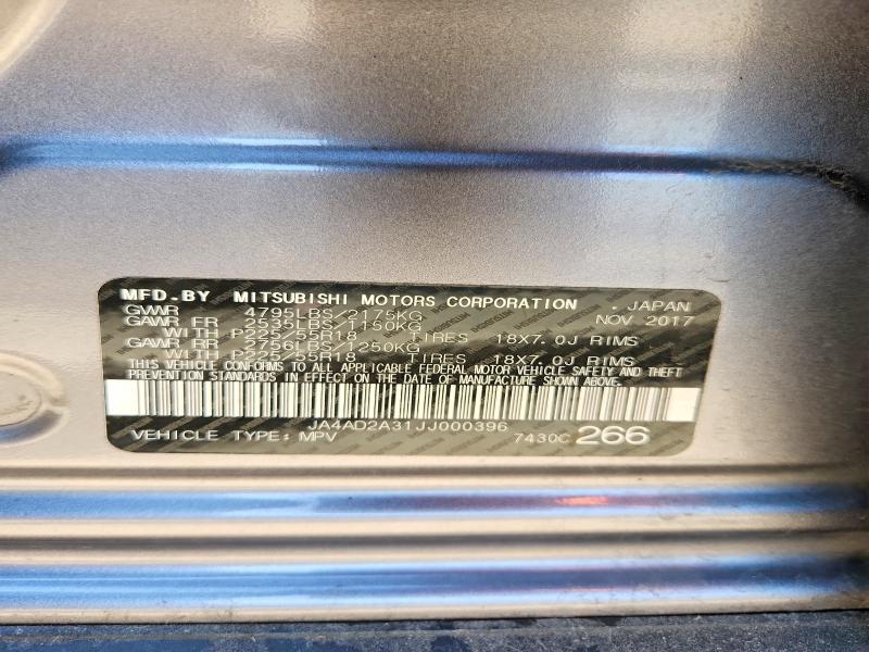 2018 Mitsubishi Outlander მანქანა იყიდება აუქციონზე, vin: JA4AD2A31JJ000396, აუქციონის ნომერი: 41835816