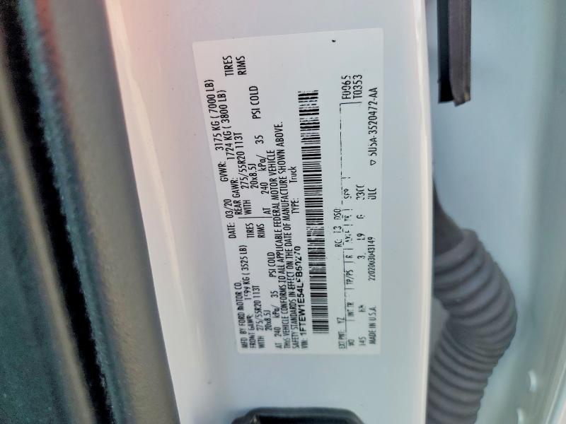47993396 :رقم المزاد ، 1FTEW1E54LFB60270 vin ، 2020 Ford F150 مزاد بيع