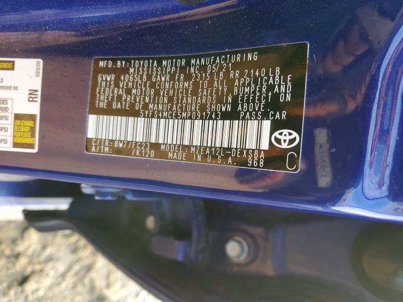 Продажа на аукционе авто 2021 Toyota Corolla, vin: 5YFS4MCE5MP091743, номер лота: 47289846