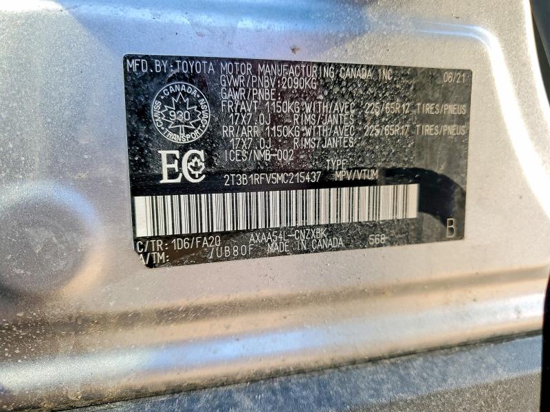 79344215 :رقم المزاد ، 2T3B1RFV5MC215437 vin ، 2021 Toyota Rav4 مزاد بيع