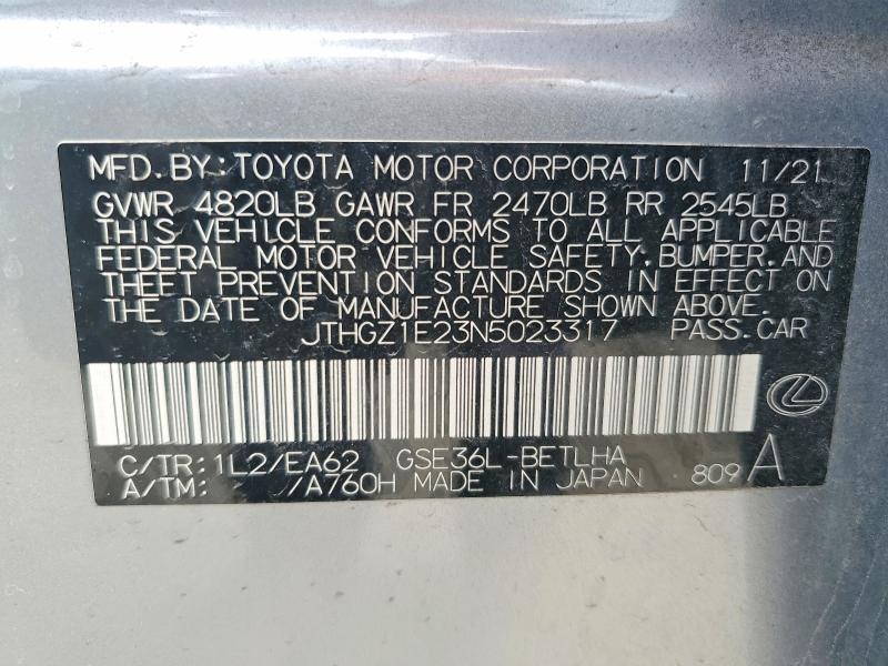 Aukcja sprzedaży 2022 Lexus Is 350, vin: JTHGZ1E23N5023317, numer aukcji: 47413576