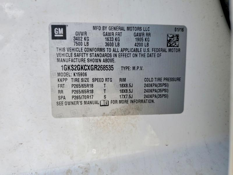 2016 Gmc Yukon Xl მანქანა იყიდება აუქციონზე, vin: 1GKS2GKCXGR268535, აუქციონის ნომერი: 79753435