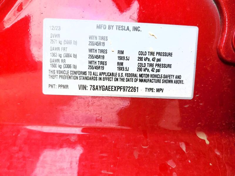 46024236 :رقم المزاد ، 7SAYGAEEXPF972261 vin ، 2023 Tesla Model Y مزاد بيع