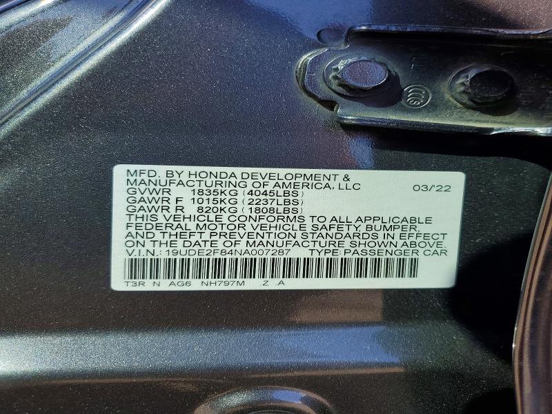 2022 Acura Ilx მანქანა იყიდება აუქციონზე, vin: 19UDE2F84NA007287, აუქციონის ნომერი: 45549766