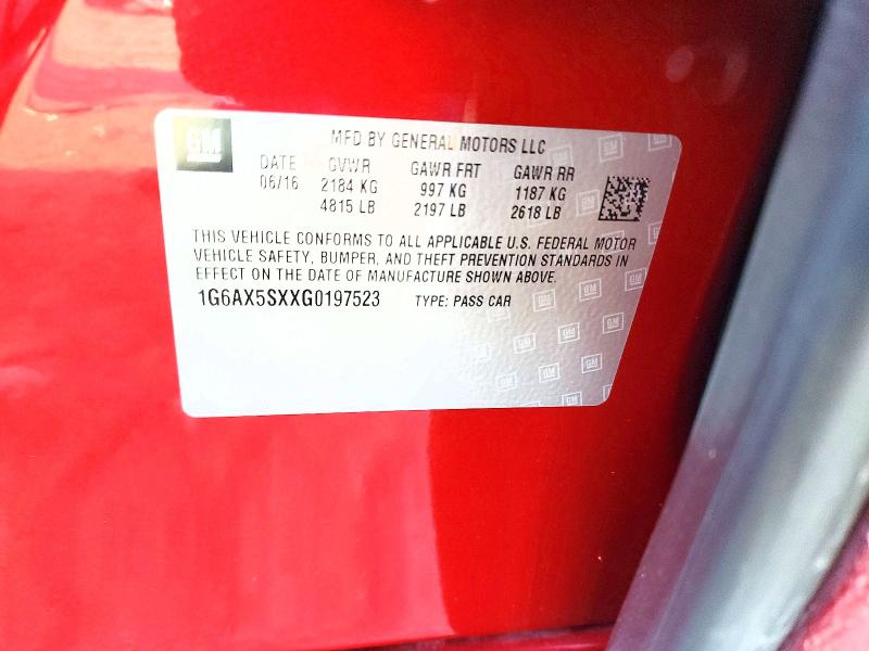 41872466 :رقم المزاد ، 1G6AX5SXXG0197523 vin ، 2016 Cadillac Cts مزاد بيع