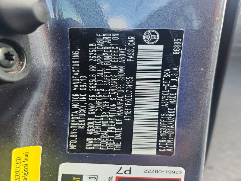 47696826 :رقم المزاد ، 4T1BF1FK0EU734185 vin ، 2014 Toyota Camry مزاد بيع