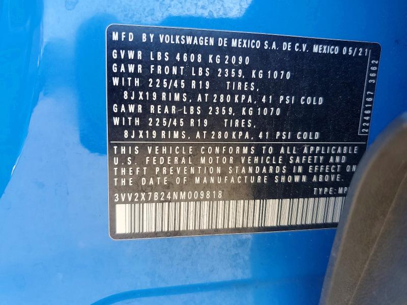 Продаж на аукціоні авто 2022 Volkswagen Taos, vin: 3VV2X7B24NM009818, номер лоту: 47234056