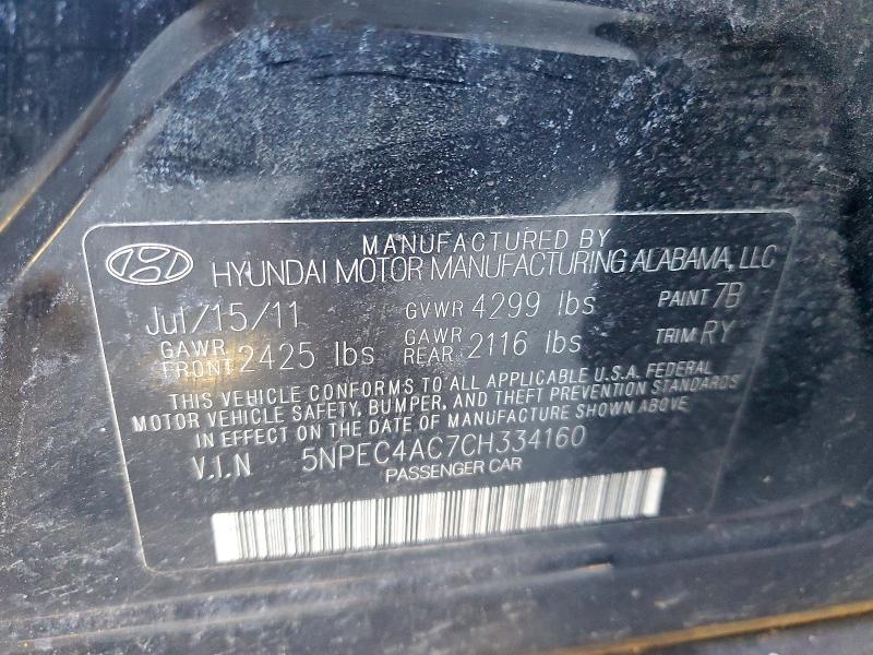 48088046 :رقم المزاد ، 5NPEC4AC7CH334160 vin ، 2012 Hyundai Sonata مزاد بيع