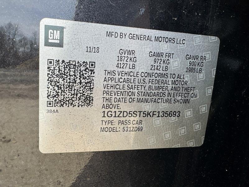 2019 Chevrolet Malibu მანქანა იყიდება აუქციონზე, vin: 1G1ZD5ST5KF135693, აუქციონის ნომერი: 48359366