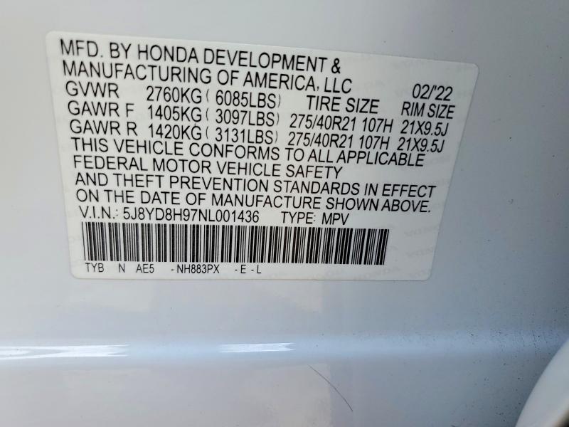 Продаж на аукціоні авто 2022 Acura Mdx, vin: 5J8YD8H97NL001436, номер лоту: 48254846