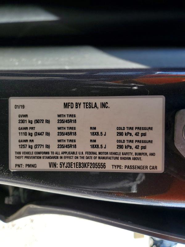 Продажа на аукционе авто 2019 Tesla Model 3, vin: 5YJ3E1EB3KF205556, номер лота: 79968425