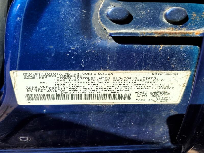 46661866 :رقم المزاد ، JTEHH20V316008008 vin ، 2001 Toyota Rav4 مزاد بيع
