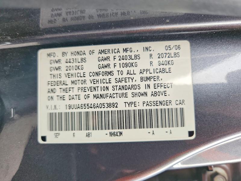2006 Acura 3.2tl მანქანა იყიდება აუქციონზე, vin: 19UUA65546A053892, აუქციონის ნომერი: 47064766