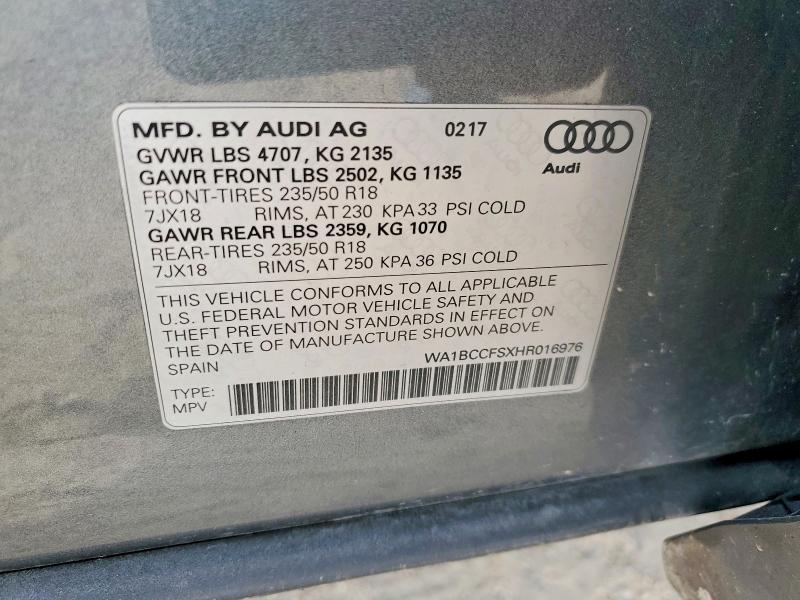 Aukcja sprzedaży 2017 Audi Q3, vin: WA1BCCFSXHR016976, numer aukcji: 41798096