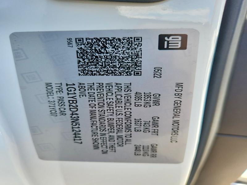 46516516 :رقم المزاد ، 1G1YB2D43N5124417 vin ، 2022 Chevrolet Corvette مزاد بيع