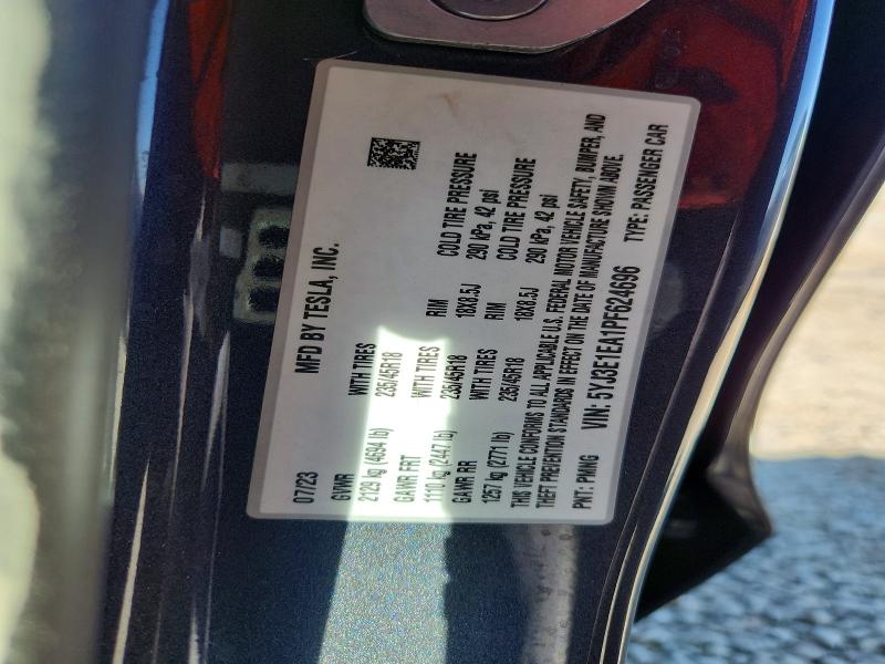 Продаж на аукціоні авто 2023 Tesla 3, vin: 5YJ3E1EA1PF624696, номер лоту: 47835586