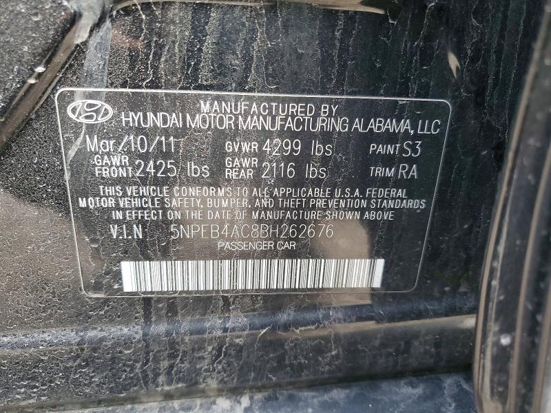46427656 :رقم المزاد ، 5NPEB4AC8BH262676 vin ، 2011 Hyundai Sonata مزاد بيع