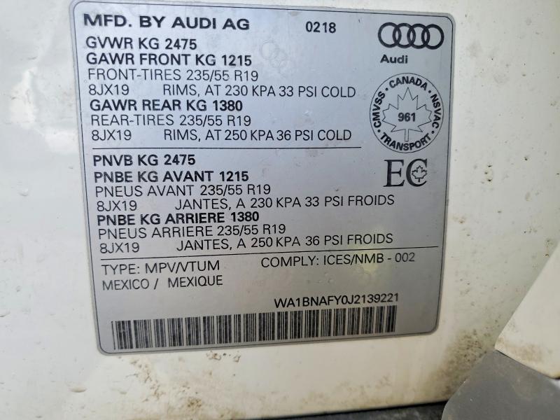 Aukcja sprzedaży 2018 Audi Q5, vin: WA1BNAFY0J2139221, numer aukcji: 78911215