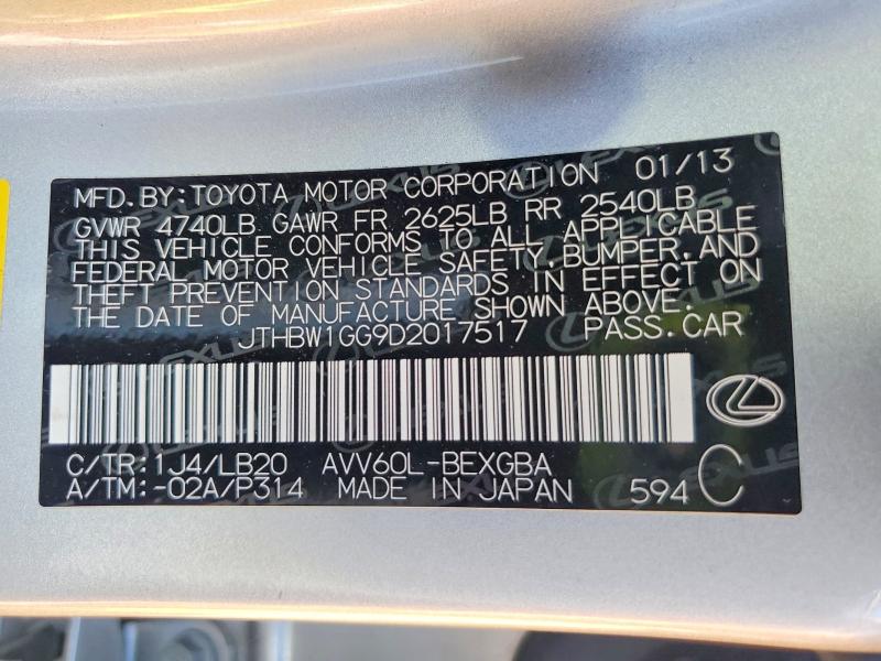 Aukcja sprzedaży 2013 Lexus Es 300h, vin: JTHBW1GG9D2017517, numer aukcji: 47582346