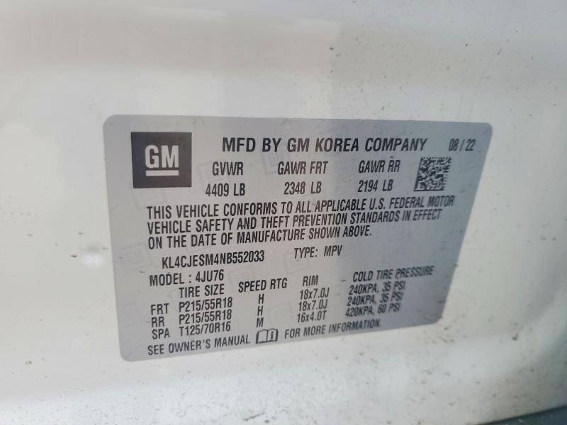 Auction sale of the 2022 Buick Encore, vin: KL4CJESM4NB552033, lot number: 47275286