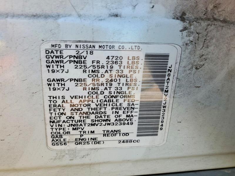 79663655 :رقم المزاد ، JN8AT2MV2JW323949 vin ، 2018 Nissan Rogue مزاد بيع