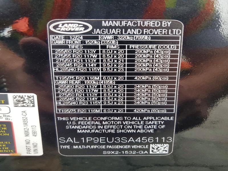 Aukcja sprzedaży 2025 Land Rover Range Rover Sport, vin: SAL1P9EU3SA456113, numer aukcji: 47939786