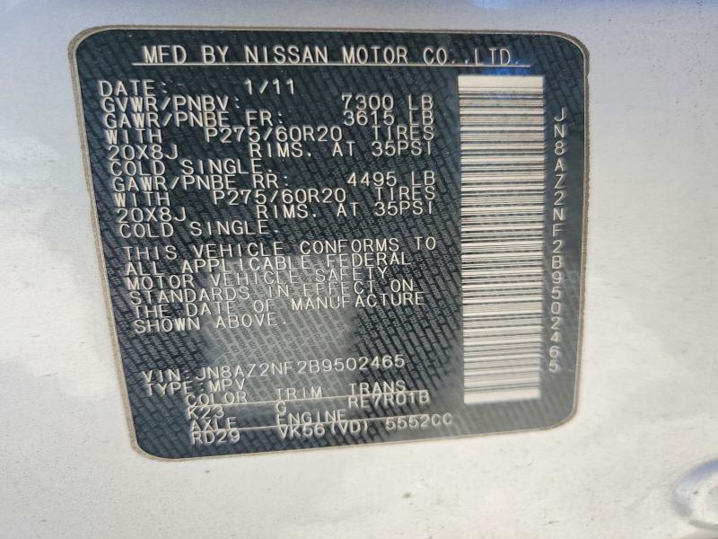 Aukcja sprzedaży 2011 Infiniti Qx56, vin: JN8AZ2NF2B9502465, numer aukcji: 46750746