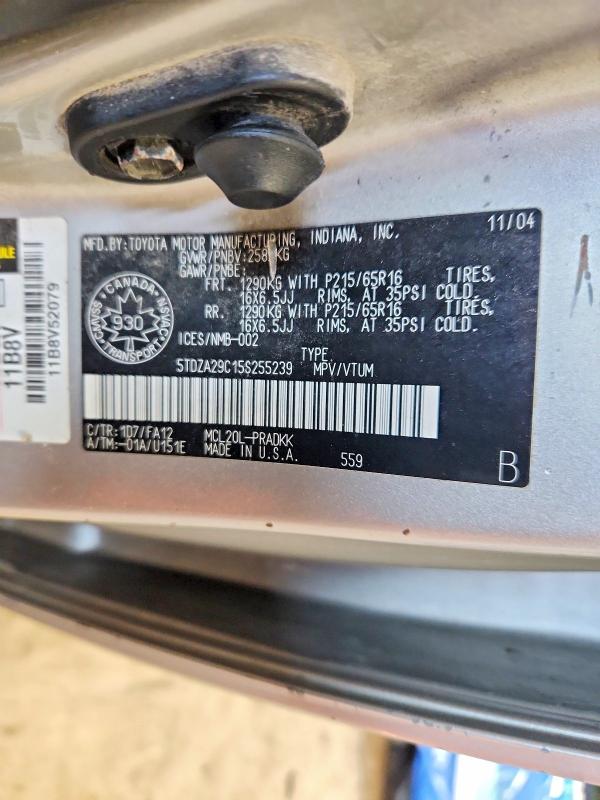 2005 Toyota Sienna მანქანა იყიდება აუქციონზე, vin: 5TDZA29C15S255239, აუქციონის ნომერი: 47692986