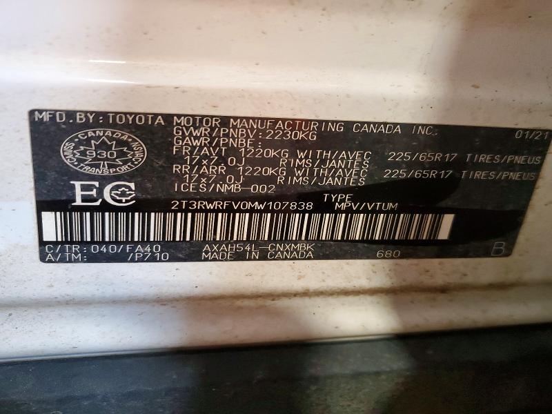Aukcja sprzedaży 2021 Toyota Rav4 Hybrid, vin: 2T3RWRFV0MW107838, numer aukcji: 47769406