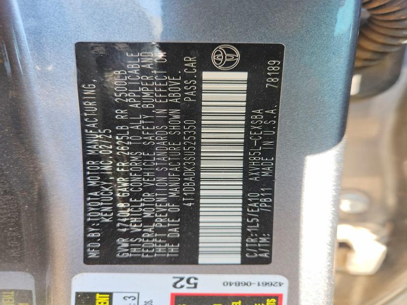 2025 Toyota Camry მანქანა იყიდება აუქციონზე, vin: 4T1DBADK3SU525350, აუქციონის ნომერი: 46538166