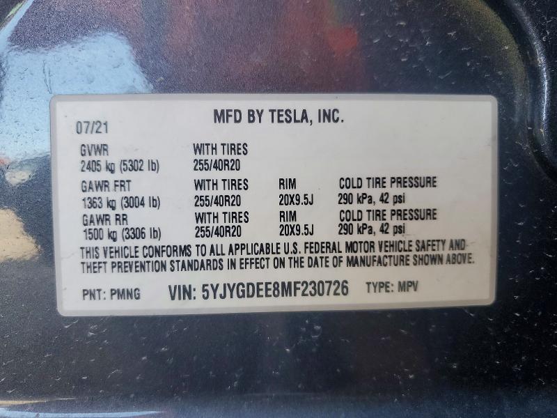 Продаж на аукціоні авто 2021 Tesla Model Y, vin: 5YJYGDEE8MF230726, номер лоту: 48144456