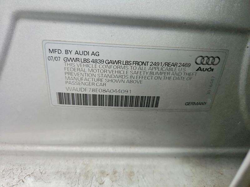 Продаж на аукціоні авто 2008 Audi A4, vin: WAUDF78E08A044091, номер лоту: 46905916