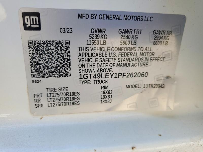 2023 Gmc Sierra მანქანა იყიდება აუქციონზე, vin: 1GT49LEY1PF262060, აუქციონის ნომერი: 47126216