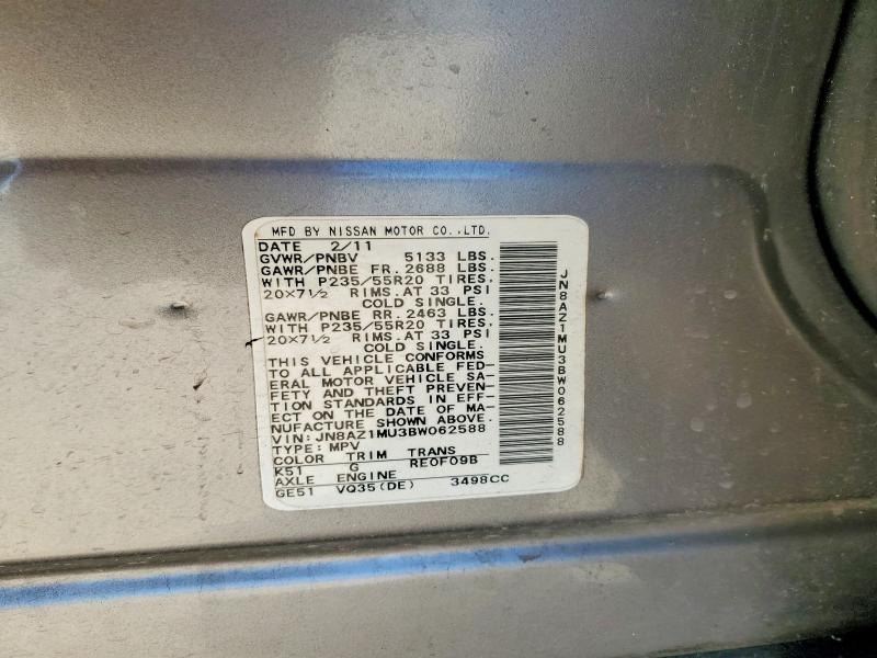 Продажа на аукционе авто 2011 Nissan Murano, vin: JN8AZ1MU3BW062588, номер лота: 46306326