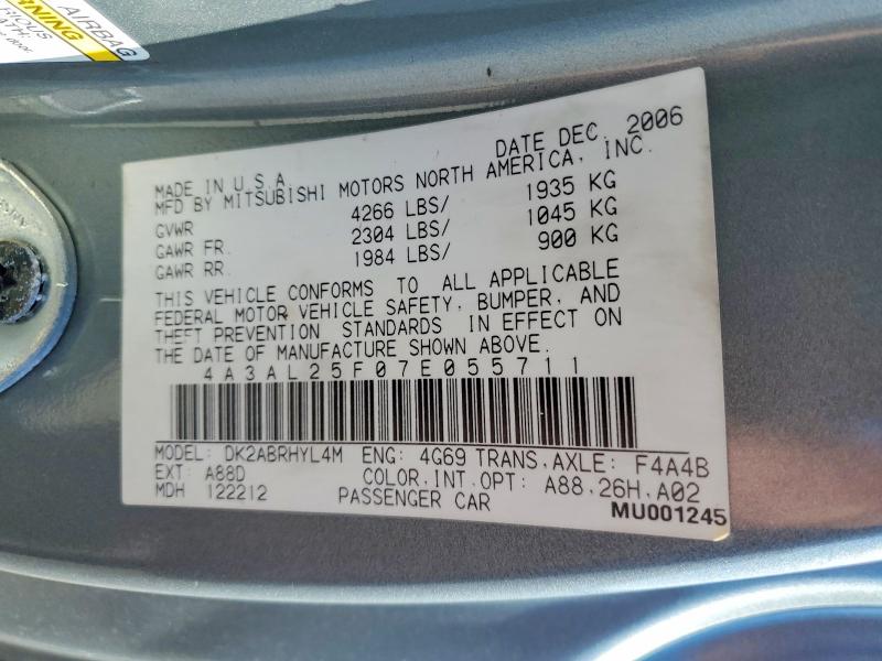 Продаж на аукціоні авто 2007 Mitsubishi Eclipse, vin: 4A3AL25F07E055711, номер лоту: 79708635