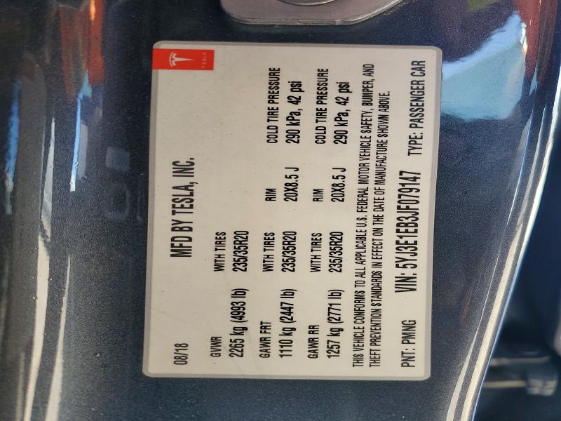 Продаж на аукціоні авто 2018 Tesla Model 3, vin: 5YJ3E1EB3JF079147, номер лоту: 47325086