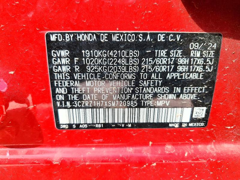 2025 Honda Hr-v მანქანა იყიდება აუქციონზე, vin: 3CZRZ1H7XSM720985, აუქციონის ნომერი: 47451776