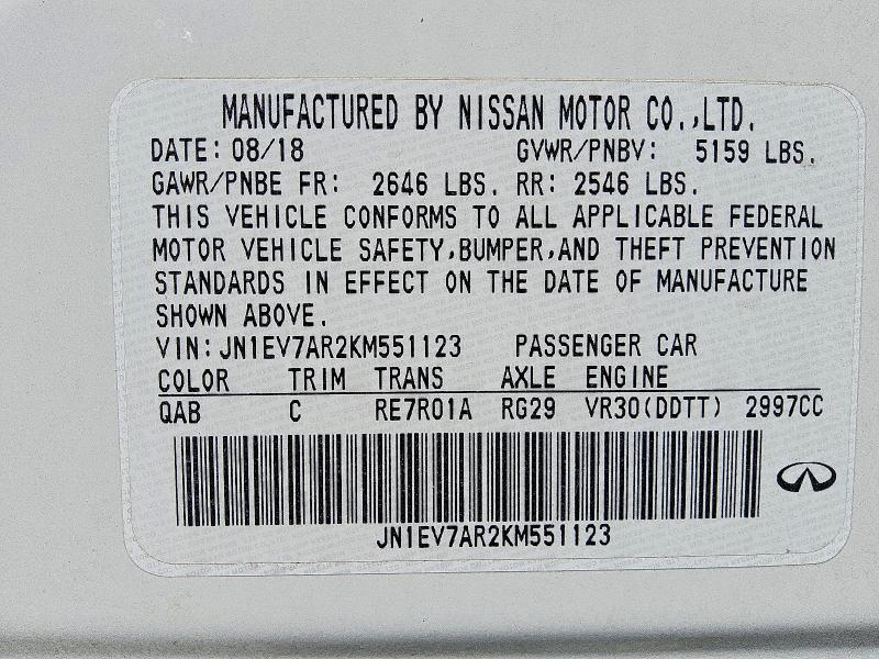 79404395 :رقم المزاد ، JN1EV7AR2KM551123 vin ، 2019 Infiniti Q50 مزاد بيع