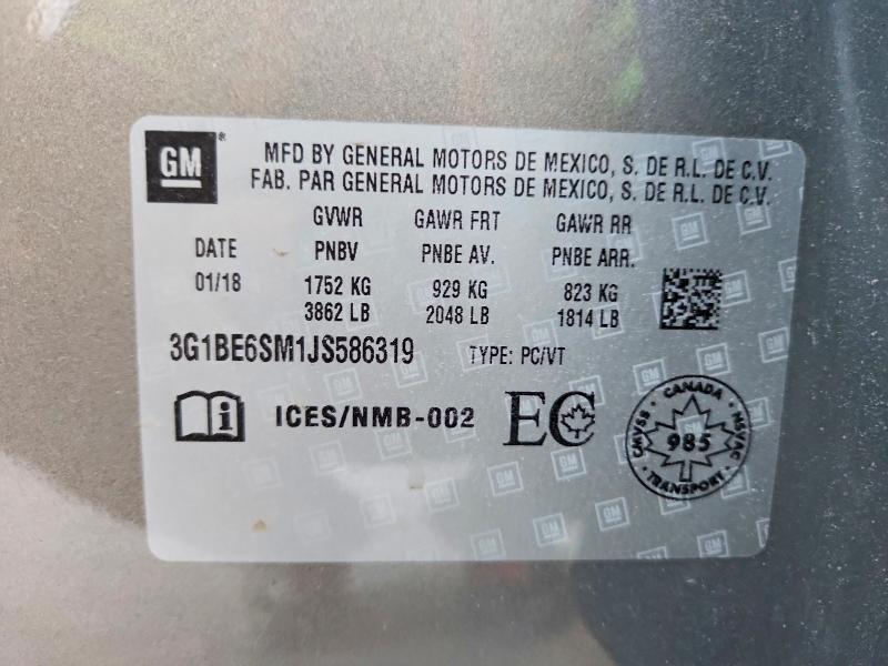 Aukcja sprzedaży 2018 Chevrolet Cruze, vin: 3G1BE6SM1JS586319, numer aukcji: 41924456
