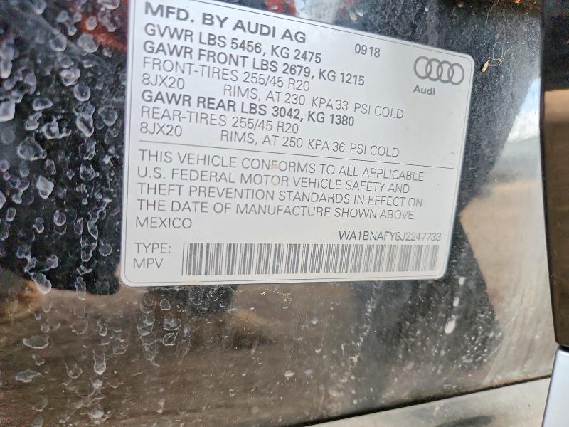 2018 Audi Q5 მანქანა იყიდება აუქციონზე, vin: WA1BNAFY8J2247733, აუქციონის ნომერი: 79367215