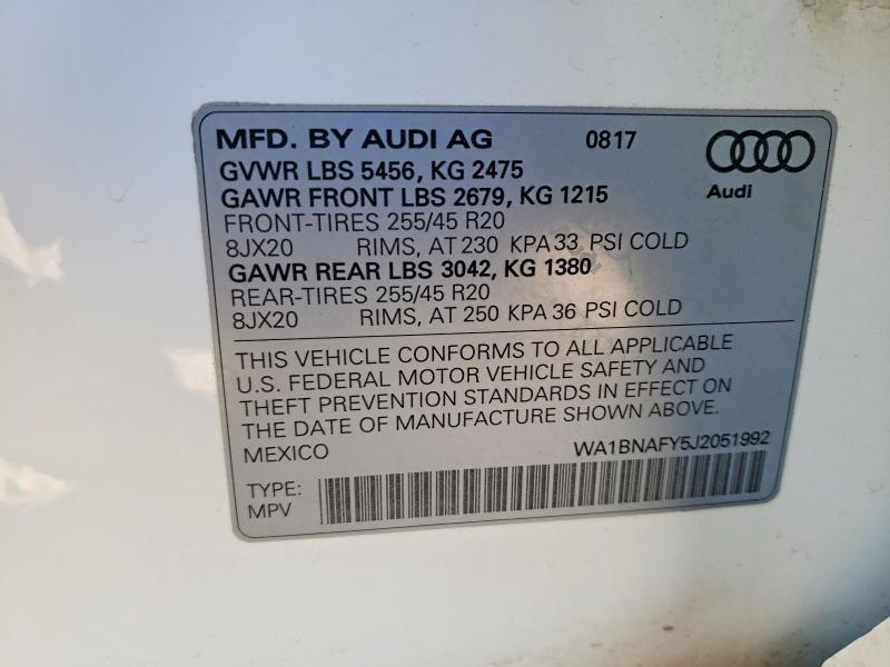 42007956 :رقم المزاد ، WA1BNAFY5J2051992 vin ، 2018 Audi Q5 مزاد بيع