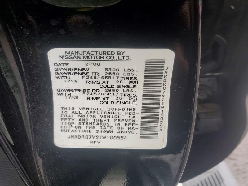 46123796 :رقم المزاد ، JNRDR07Y21W100554 vin ، 2001 Infiniti Qx4 مزاد بيع