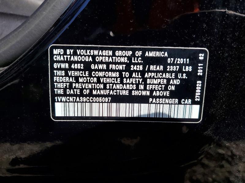 Aukcja sprzedaży 2012 Volkswagen Passat, vin: 1VWCN7A39CC005097, numer aukcji: 45463136
