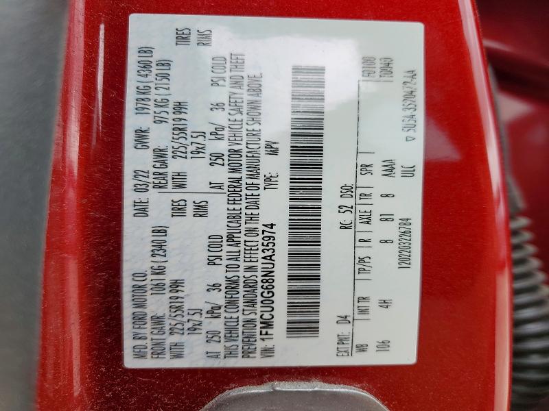 41708526 :رقم المزاد ، 1FMCU0G68NUA35974 vin ، 2022 Ford Escape مزاد بيع