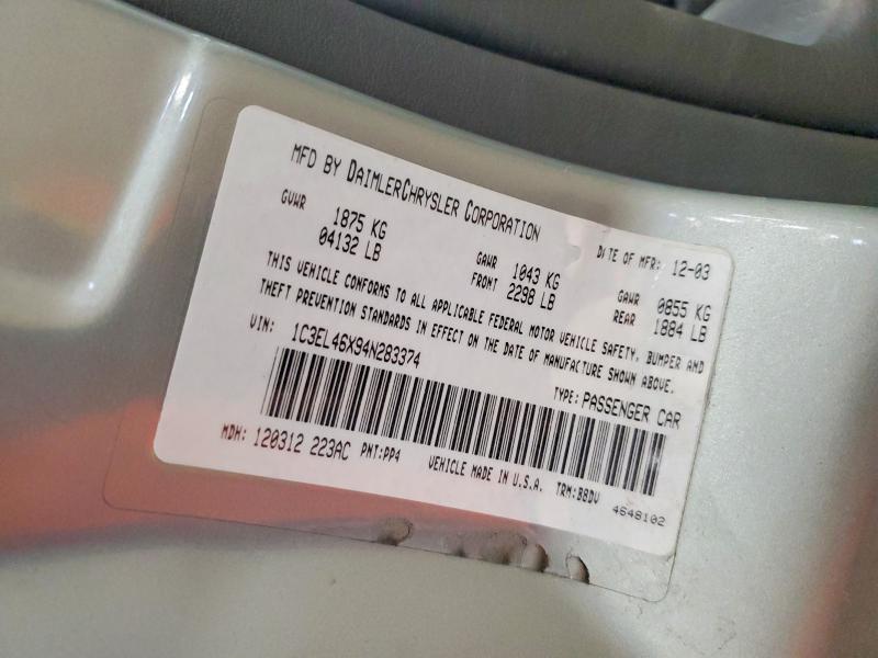 2004 Chrysler Sebring მანქანა იყიდება აუქციონზე, vin: 1C3EL46X94N2833, აუქციონის ნომერი: 79395025