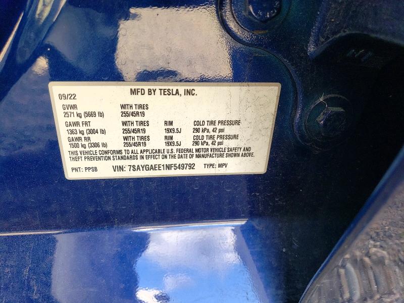 Продажа на аукционе авто 2022 Tesla Model Y, vin: 7SAYGAEE1NF549792, номер лота: 79682925