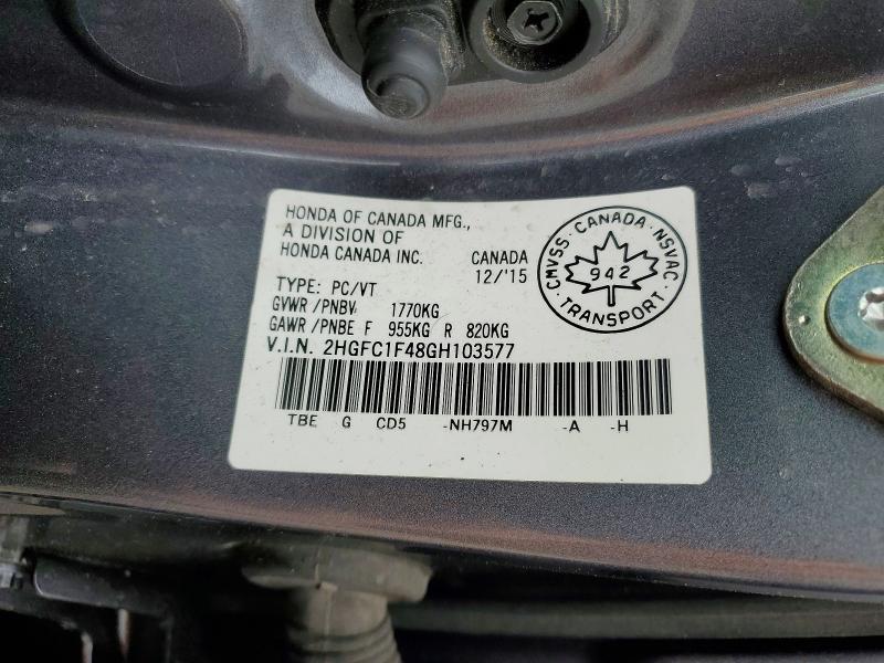 2016 Honda Civic მანქანა იყიდება აუქციონზე, vin: 2HGFC1F48GH103577, აუქციონის ნომერი: 47776756